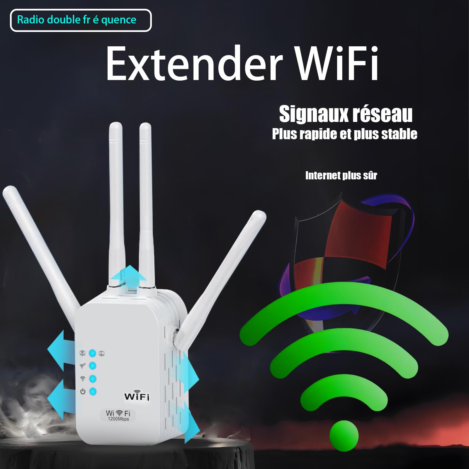 Ripetitore WiFi Potente 1200Mbps, Amplificatore WiFi 4 Antenne, Gigabit