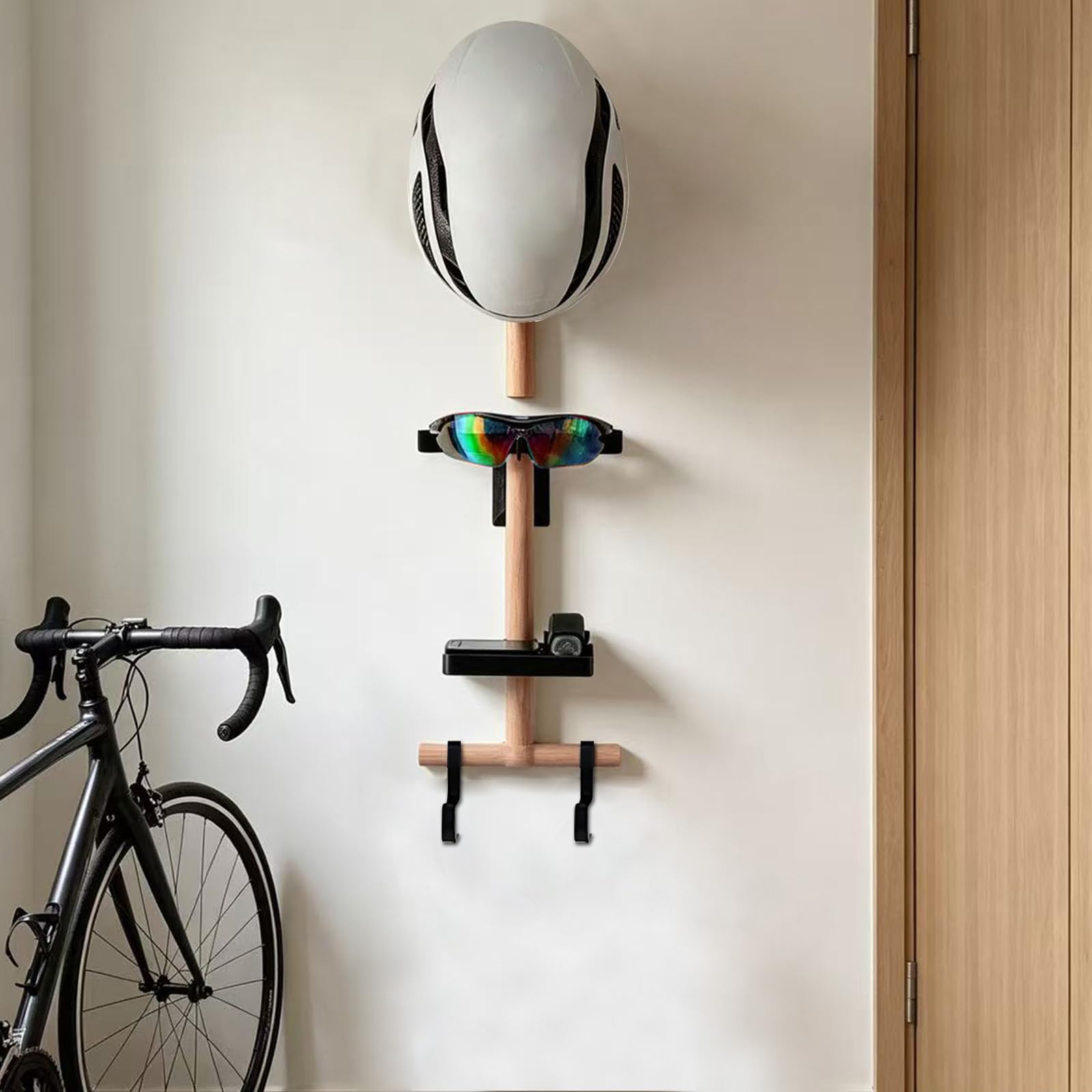 Wand Organizer für Fahrradzubehör Massivholz Verstellbar ohne Bohren