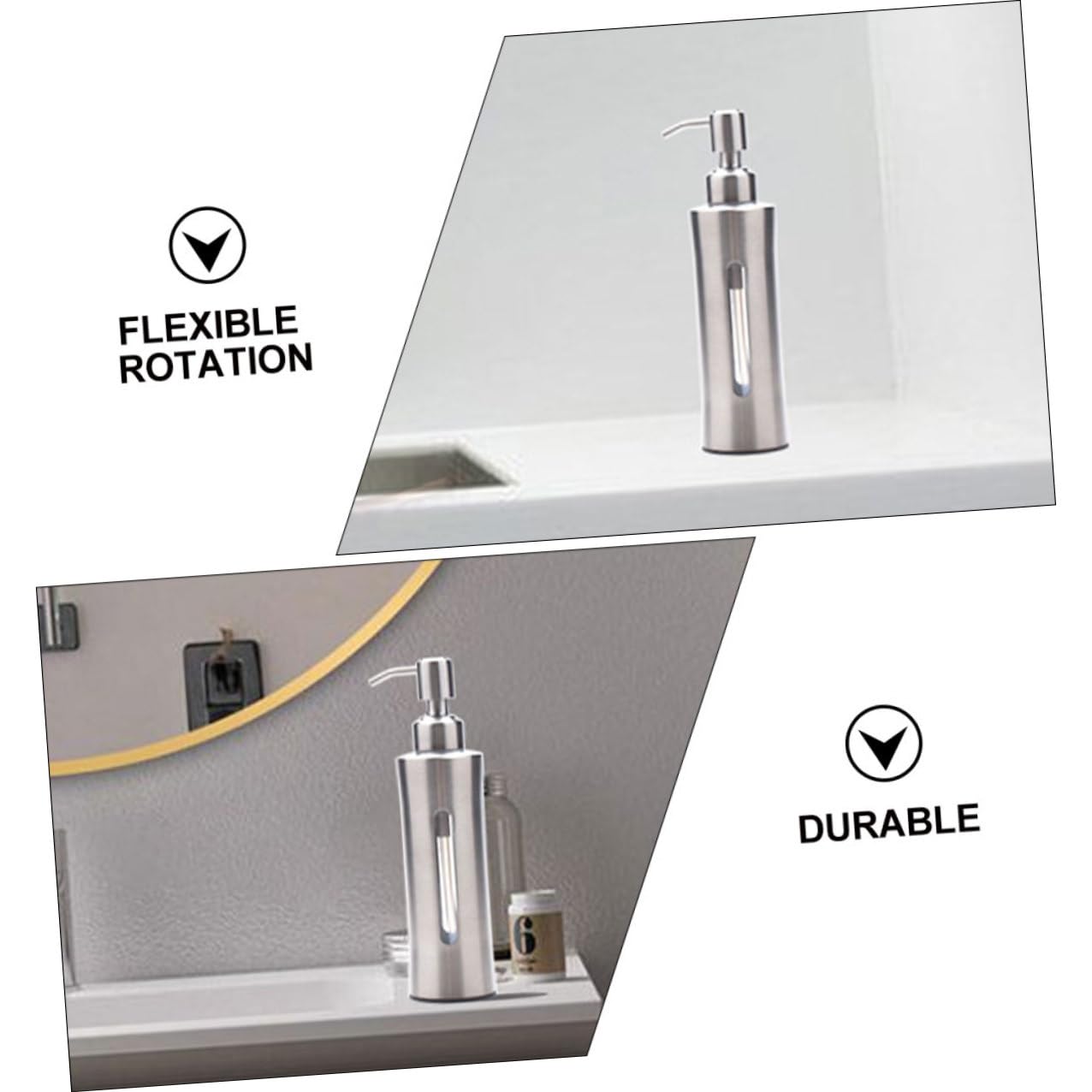 SHINEOFI Distributore di Sapone Manuale in Acciaio 304 Dispenser da Bagno Bottiglia Visibile Ricaricabile Adatto per Cucina Bagno e Lavanderia