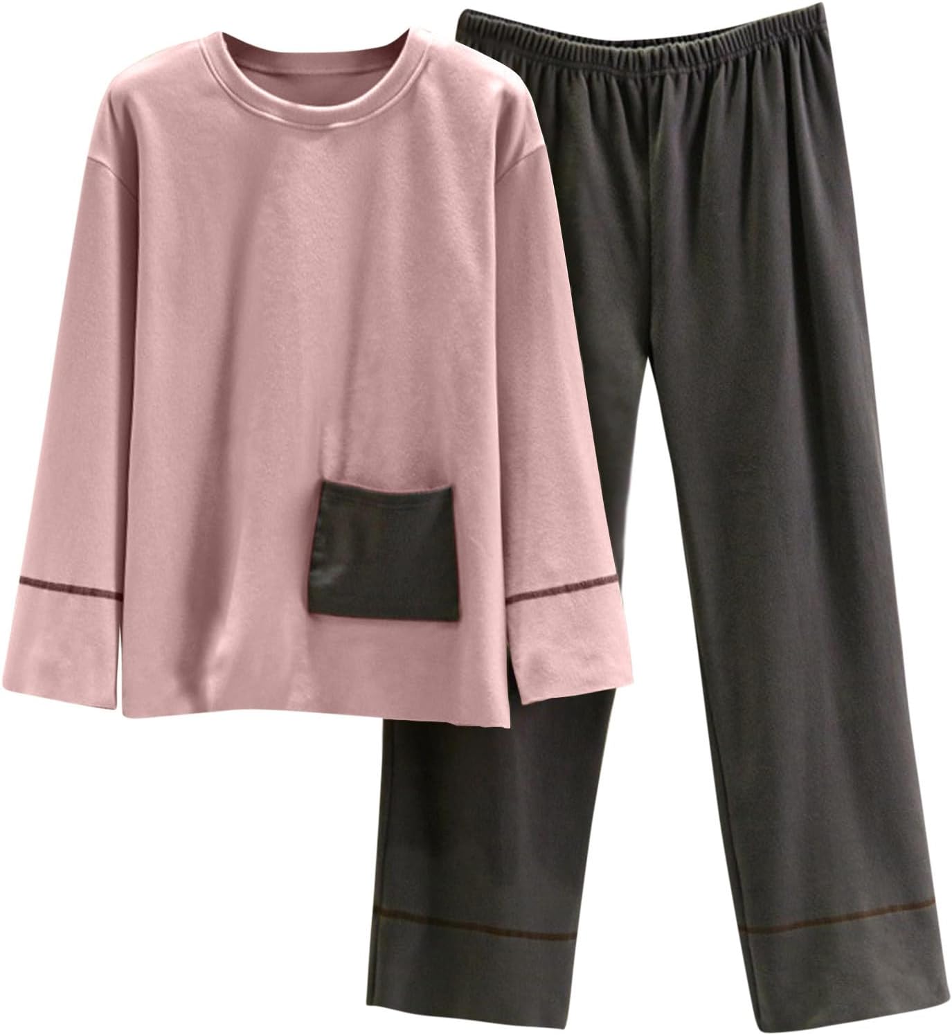 Womens Pajamas Sets Long Sleeve Soft Sleepwear 2 Piece Outfits Fuzzy Tops and Pants Set Loungewear with Pockets