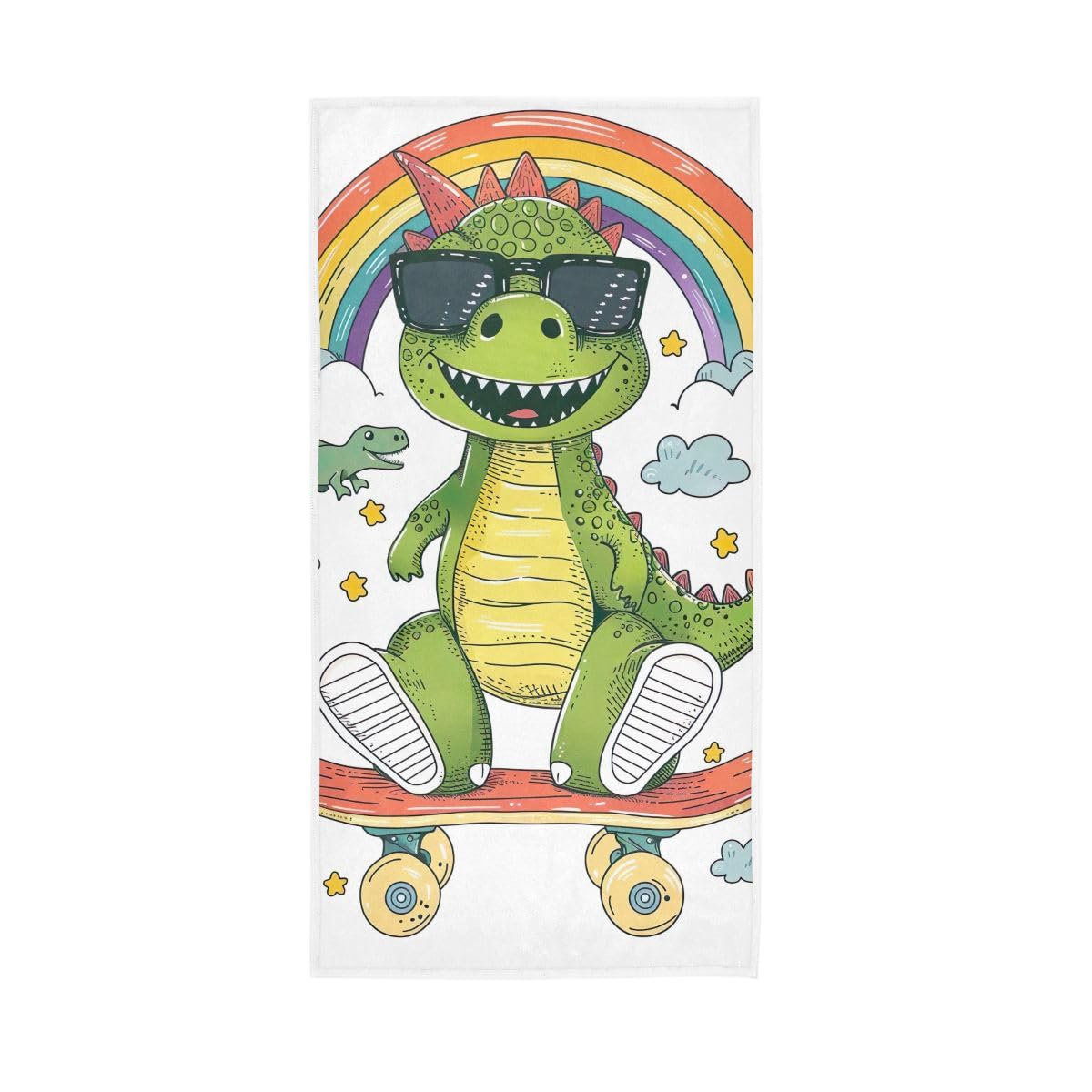 LSRCPD Cute Happy Green Dinosaur Hand Towel Soft Washcloths Spa Towels 15 x 30 Inch