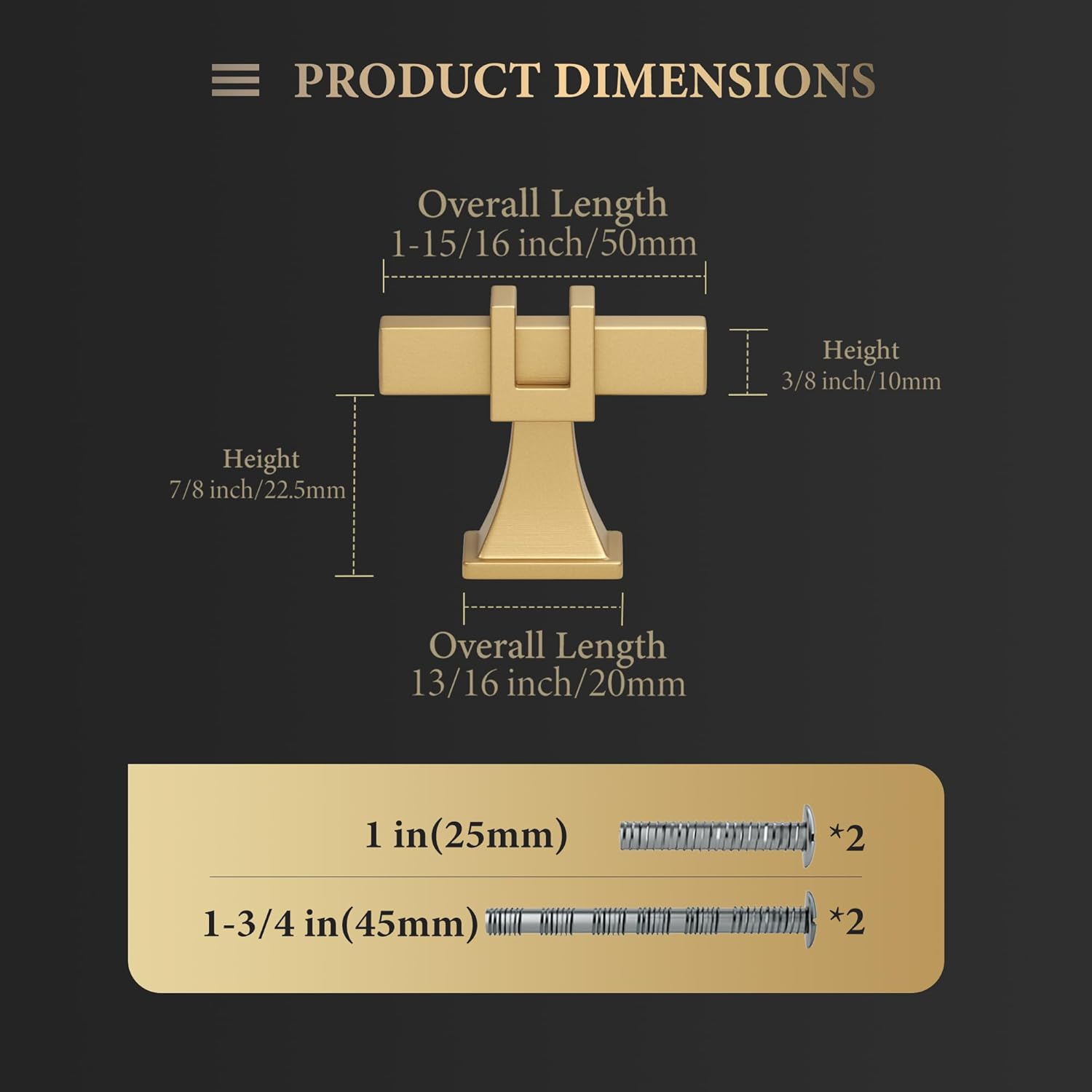 Haliwu 10 Pack Gold Cabinet Knobs, Brass Kitchen Handles Dresser Drawer Pulls, T-bar Hardware