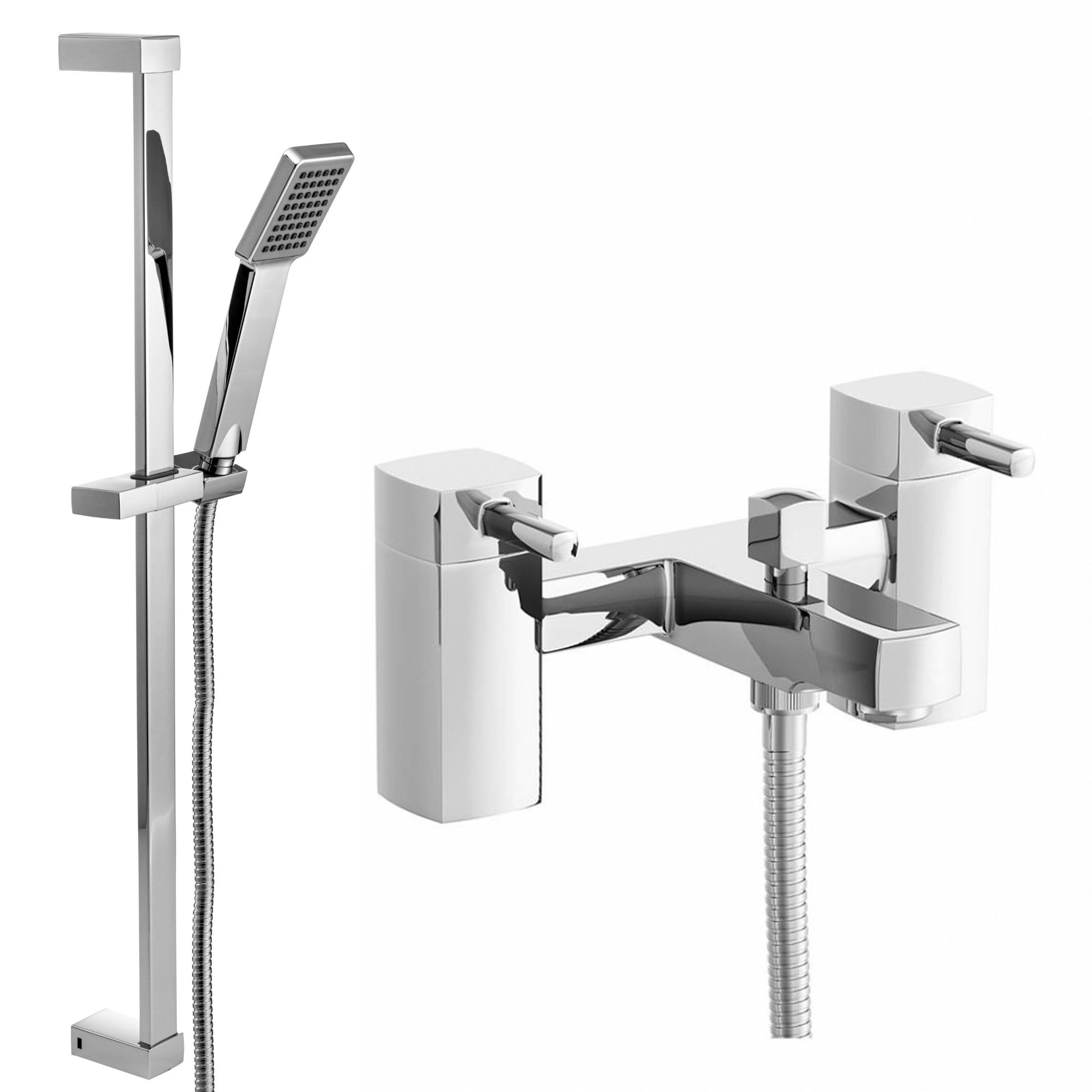 Enki Chrome Stella, Bbt0265, Bath Shower Mixer Taps With Slider Rail Kit Shower Attachment, Solid Brass, Easy Clean, Angular Design, Quarter Turn Valves, Easy To Install, 10-Year Guarantee