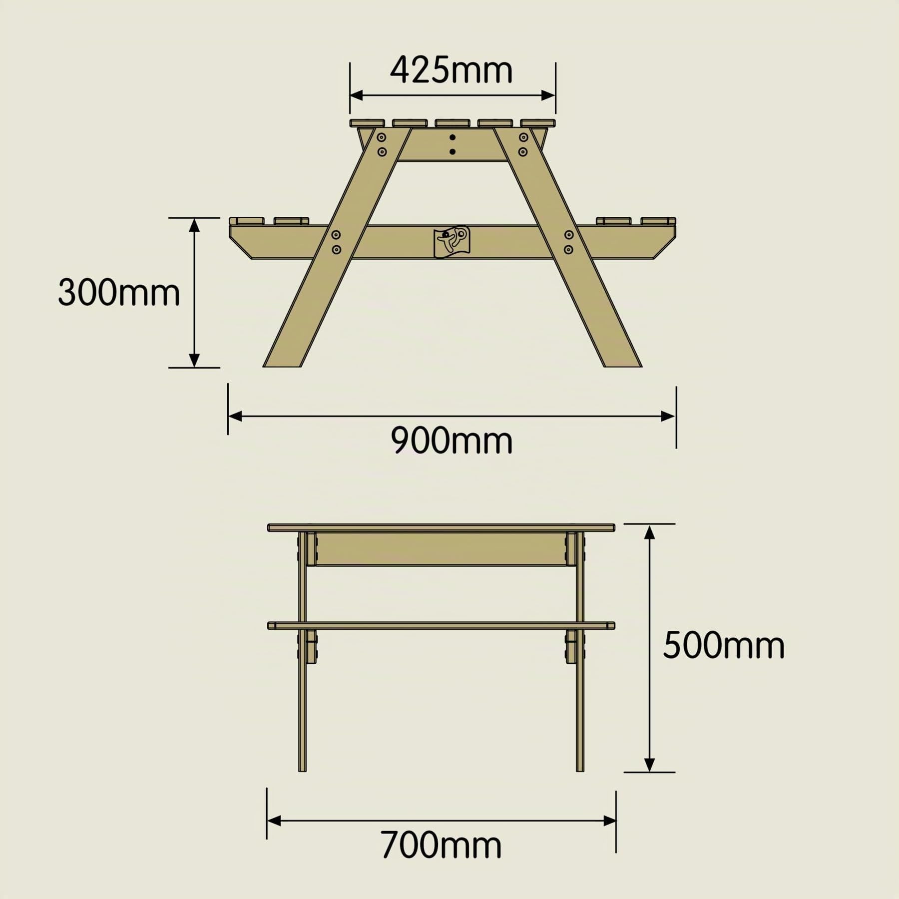 TP Toys Tavolo da Picnic forestale in Legno FSC – 90 x 70 x 50 cm – Tavolo e panchine per Bambini dai 18 Mesi – Area Giochi e Pranzo all'aperto – Facile da Montare