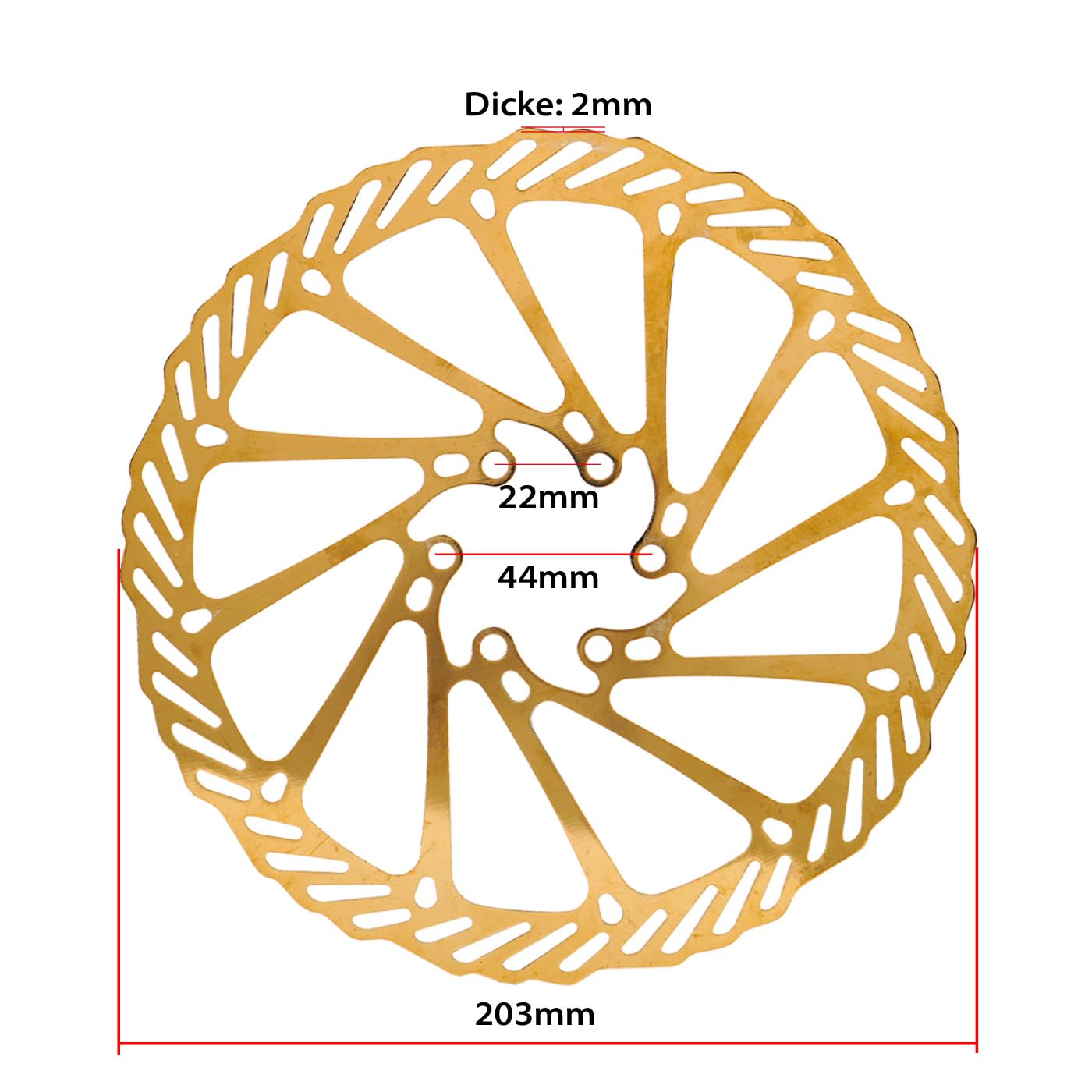 Lot de 2 disques de frein de vélo 160 mm, 180 mm, 203 mm, pour VTT, vélo de route, VTT, BMX, avec 12 vis, rotors de frein à disque (bleu/doré/arc-en-ciel)