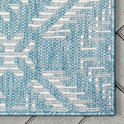 Well Woven Indoor/Outdoor 2'7" X 9'10" Khalo Teal Blue Modern Tribal Runner Rug #TOP4