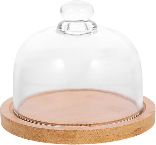 Happyyami Soporte de madera para tartas con cúpula de cristal, tabla de queso, aperitivos, galletas, plato para cupcakes, ensalada, plato para