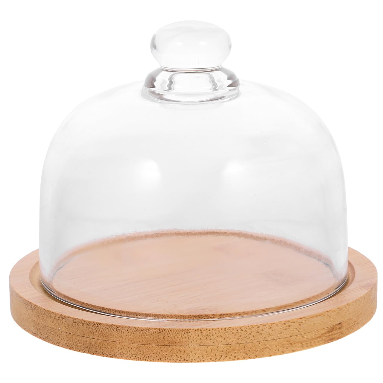 DOITOOL 1 Juego de cúpula de Vidrio con Base de Madera Mini Soporte para Tartas de Vidrio cúpula Cloche Cubierta de Transparente para Postre Queso, Dulces y Plantas suculentas