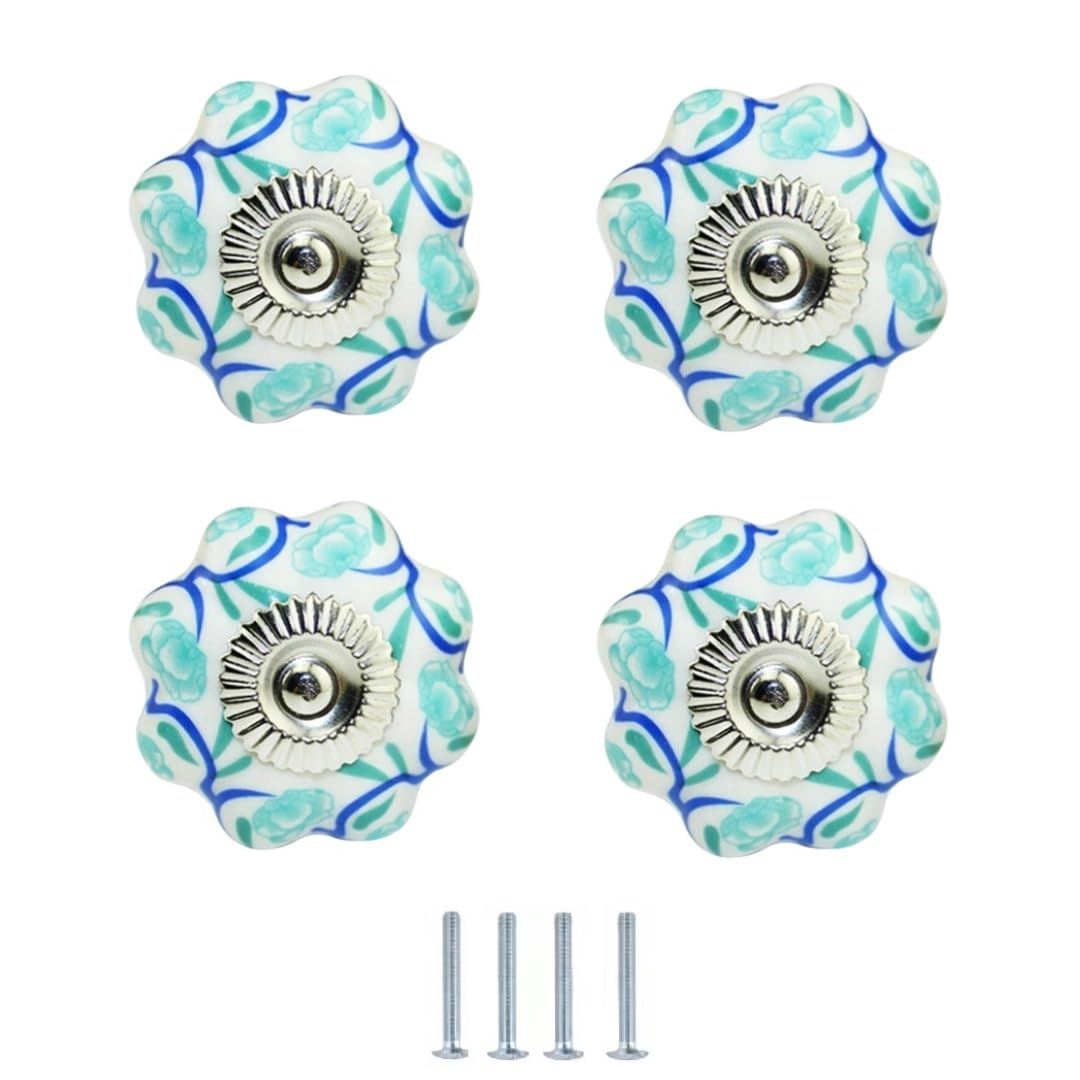 ENmrfvkz Ceramic Cupboard Drawer Handle Knobs, Ceramic Cupboard Drawer Door Knobs 4 Pcs Multicolor 40mm Diameter(No. 4)