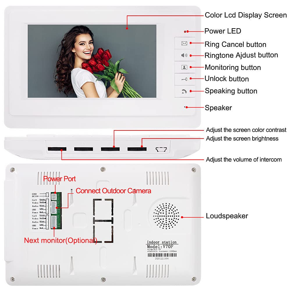 7" Color con Cable Videoportero Teléfono RFID Cámara de Video Timbre Sistema de Intercomunicación para el Hogar Apartamentos Tarjeta de Soporte Desbloqueo de Contraseña