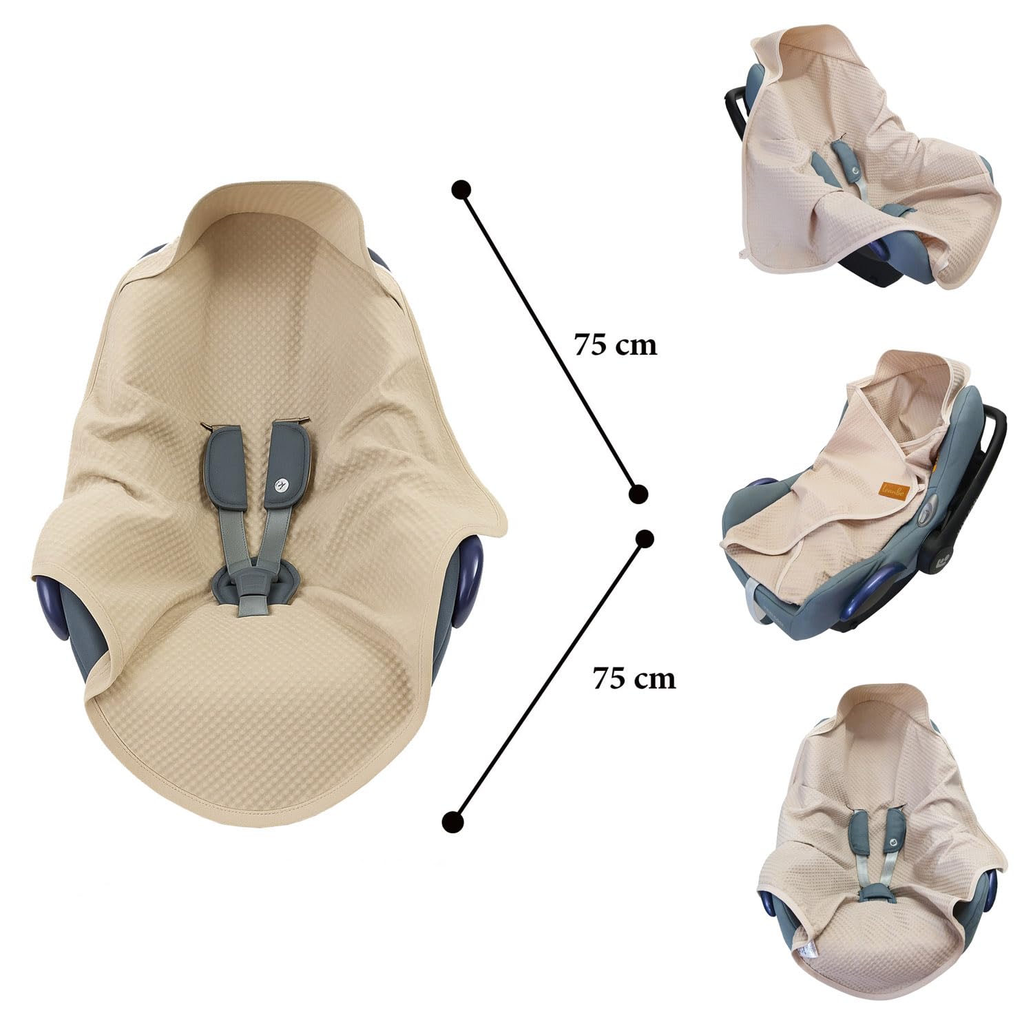 Einschlagdecke aus Waffelstoff für den Sommer 100% Baumwolle Babydecke für Autositz Kuscheldecke Kinderwagedecke Für Kinderwagen Buggys 3 Punkt Gurt (Beige)