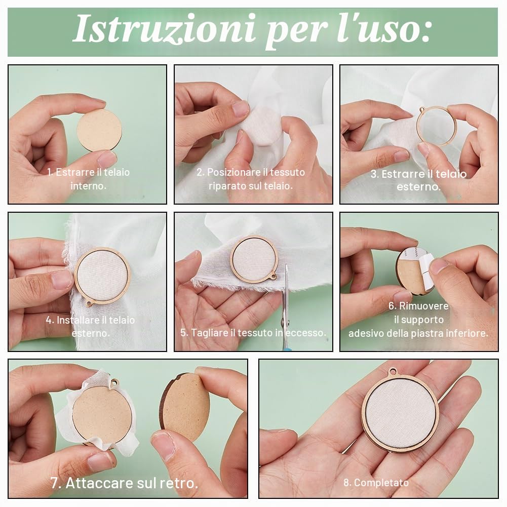 FREEBLOSS 12 mini cornici da ricamo 'legno' per portachiavi, piccolo telaio da ricamo 'legno' con portachiavi, creazione di gioielli