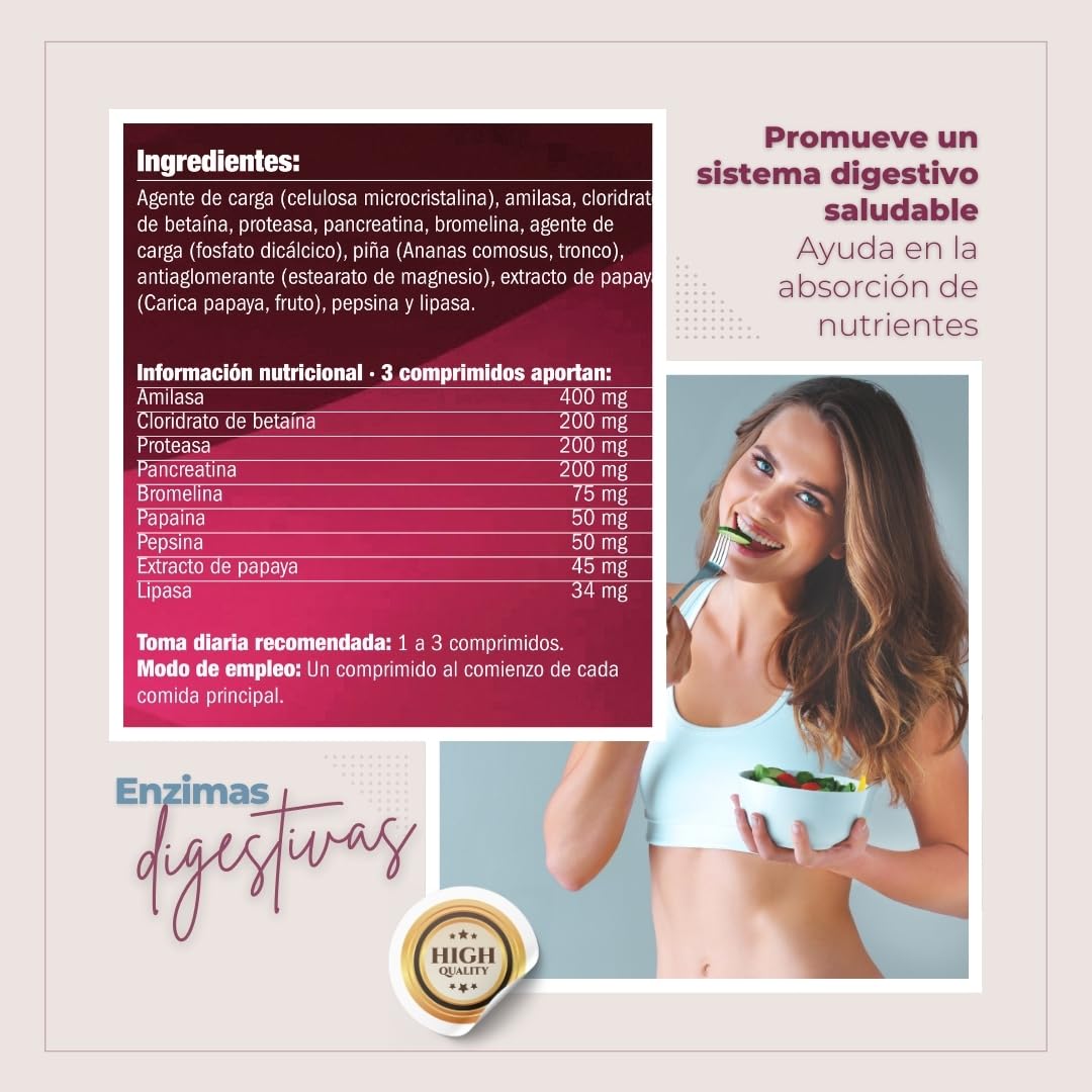 Naturbite Enzimas Digestivas, 250 comprimidos, Naturbite. Mejora del proceso digestivo facilitando la descomposición y absorción de los nutrientes de los alimentos