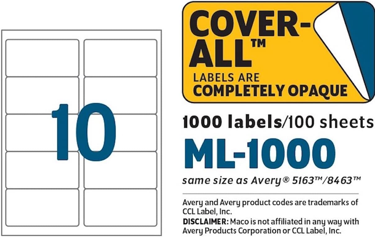 MACO ML1000 White Laser/Inkjet Shipping & Address Labels, 2 x 4 (Box of 1000) : Office Products