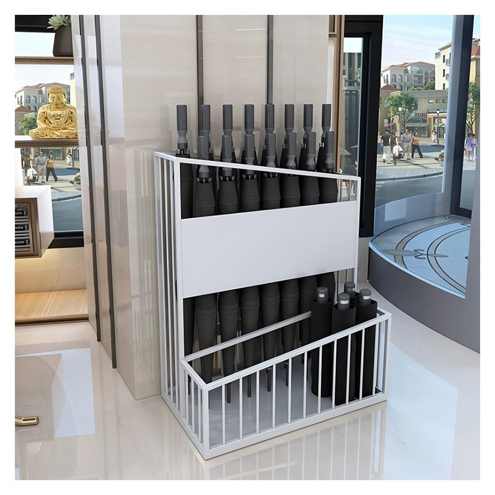 HYLYGFH HeavyDuty Metal Umbrella Stand Large Capacity Umbrella Holder for Home & Commercial Use FreeStanding Umbrella Rack for Living Room/Hotel Entrance (White 48x27x60 cm)