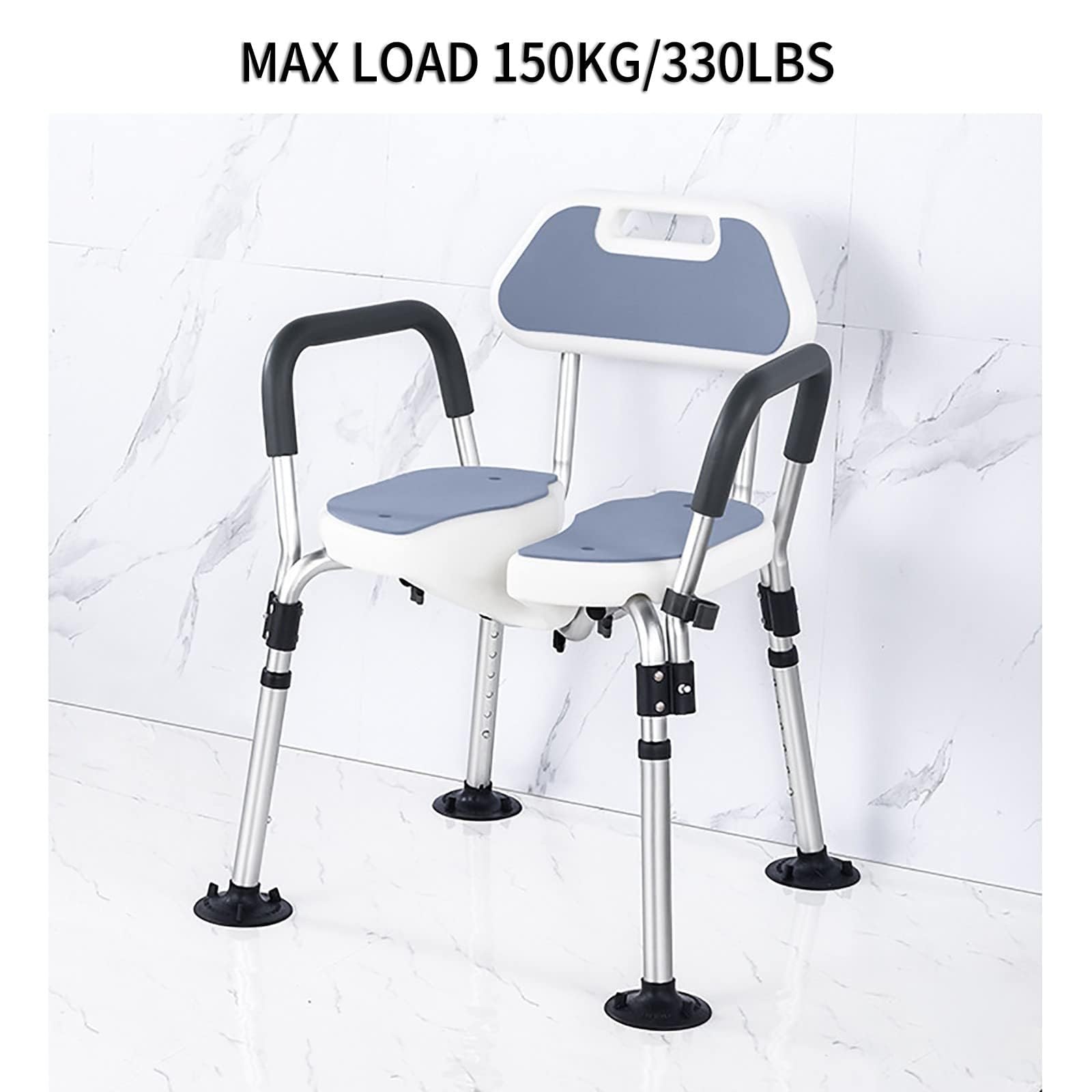 REHOOF Silla Ducha Personas Mayores, Taburete De Ducha Antideslizante, con Reposabrazos Y Respaldo, Silla De Bañ Altura Regulable para Personas Mayores Discapacitados Y Mujeres Embarazadas A