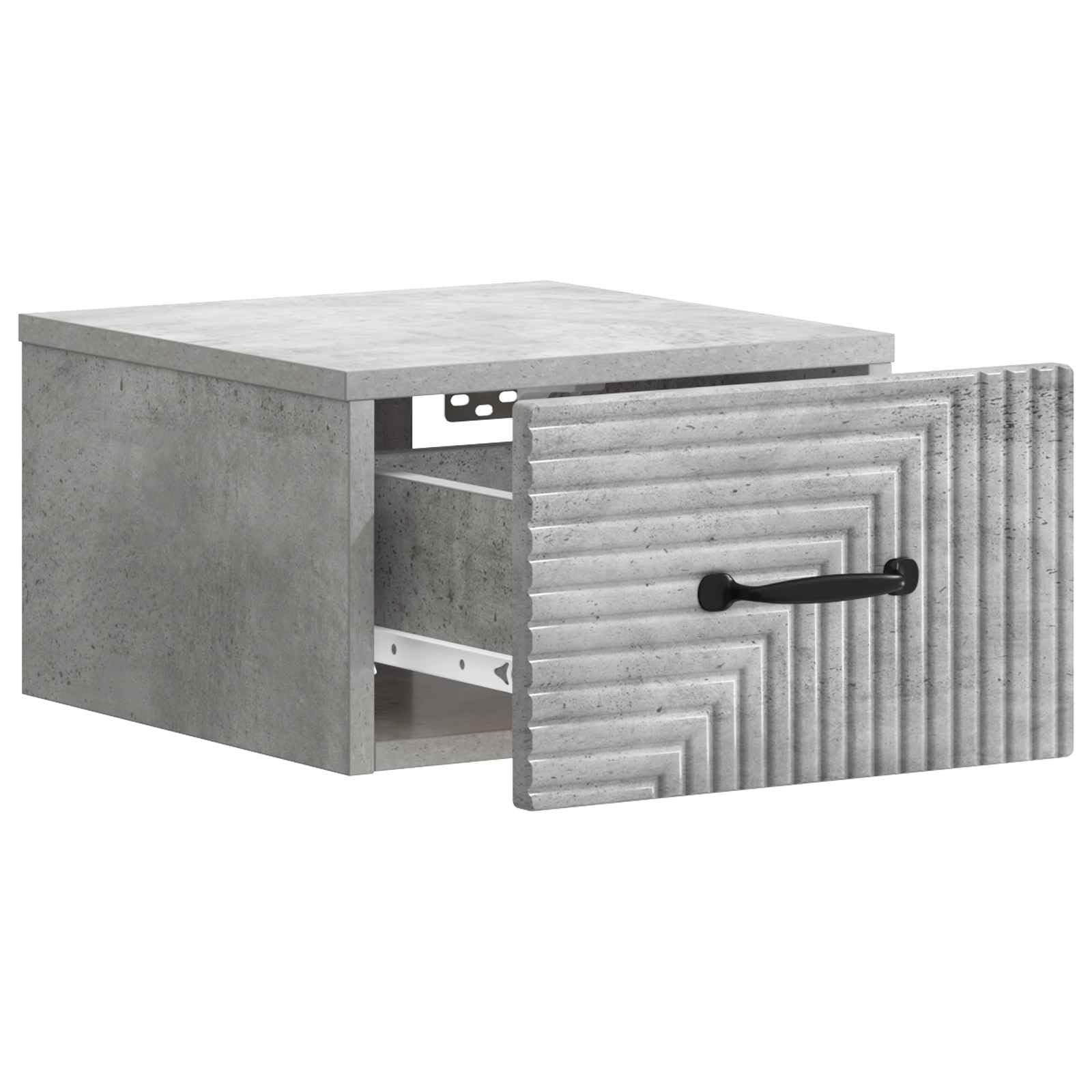 Comodino da notte a muro Grigio Cemento 34,5 x 33 x 20 cm con cassetto e scaffale, supporto organizer per camera da letto, finitura resistente, soluzione salvaspazio moderna