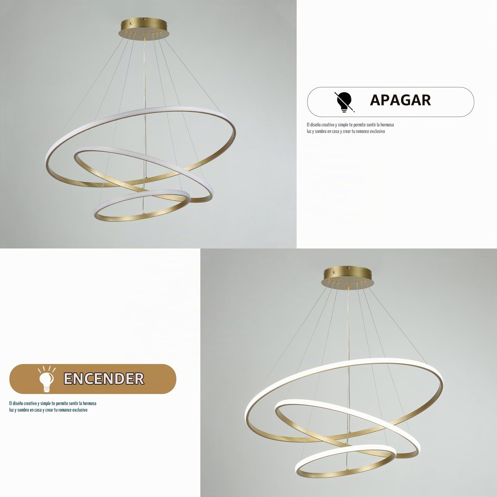 IluminacióN Colgante Led Para Sala De Estar,Accesorio De IluminacióN Colgante AcríLico Regulable De 3 Anillos,Isla De Cocina Dorada Para Techo,Sala De Estar,Dormitorio,VestíBulo De Entrada 40+60+80 Cm