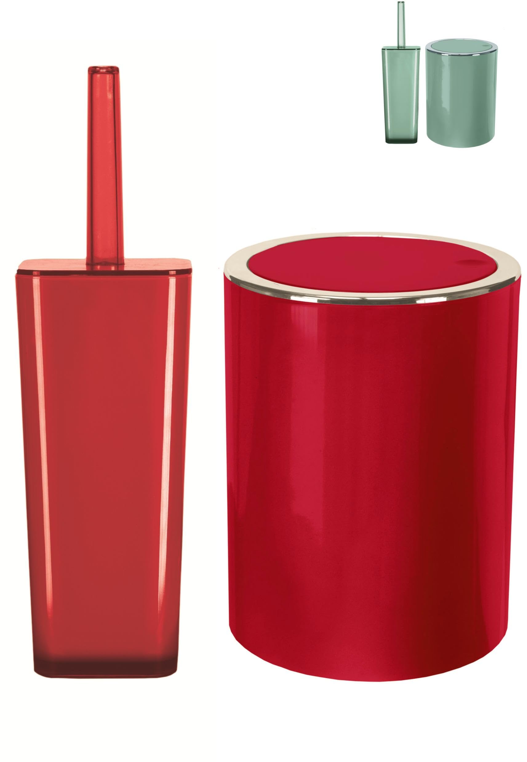Kw Red Toilet Brush And Bathroom Bin Set (Red)