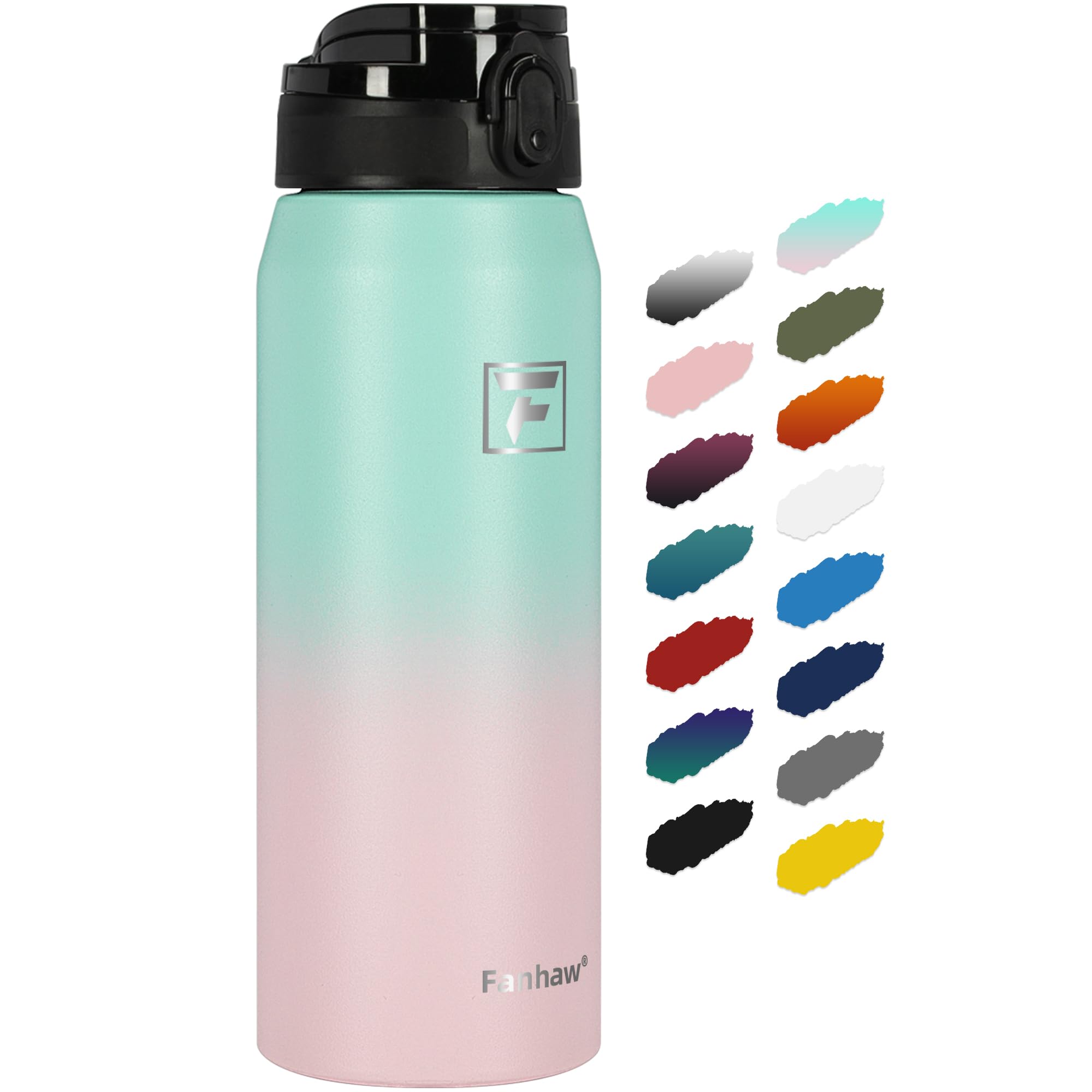 Fanhaw 750 ml Insulated Stainless Steel Water Bottle with 1 Lid (Chug Lid) - for Kids Women, Men, Green Pink, 710 ml