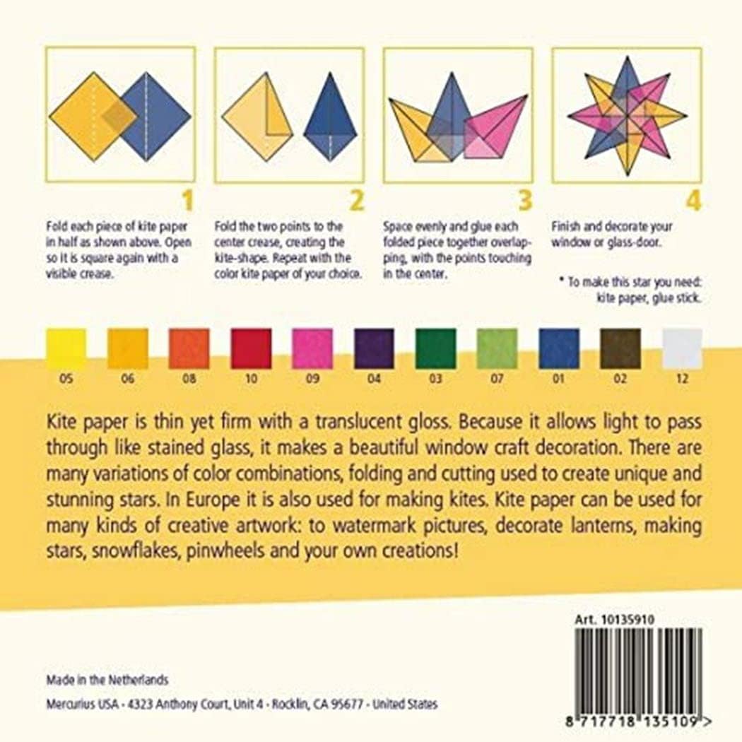 Mercurius Kite Paper 6"x6" – 100 Colored Transparent Sheets for Waldorf Stars, Origami, DIY Crafts, Suncatchers, Scrapbooking, Art Projects, Holiday Decorations, and Window Crafts