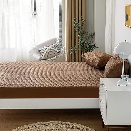 Miniatura 6 de vctops Sábana bajera acolchada impermeable, protector de colchón ultra suave y elástico ajustable con bolsillo profundo (café, individual)