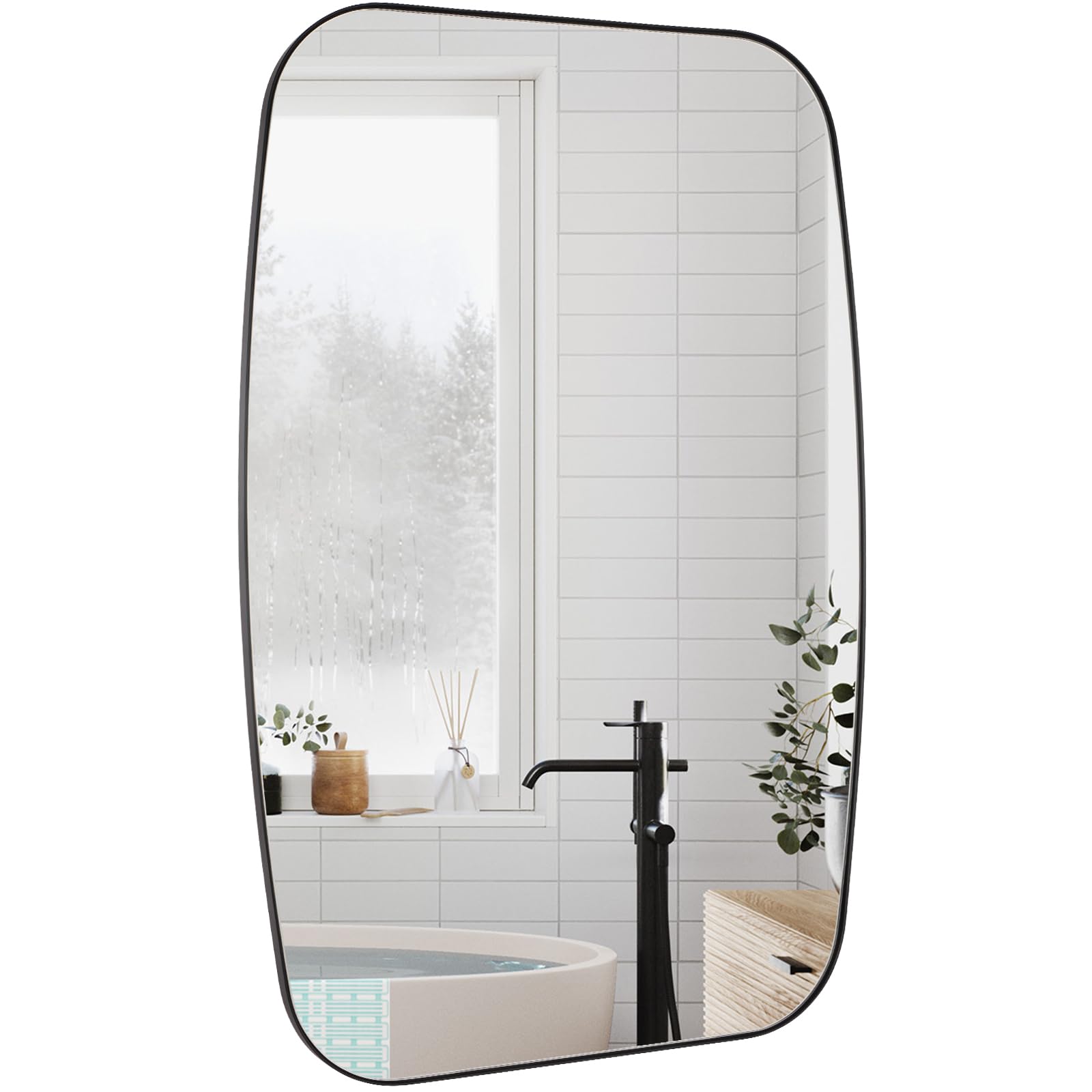 Black Oval Mirror 24 36 Bathroom Mirror for Wall Vanity with Stainless Steel Metal 0 8 Thin Frame