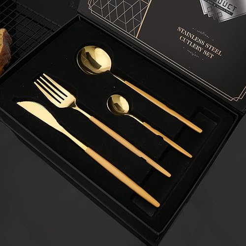 Miniatura 94 de JASHII Juego de cubiertos de 24 piezas con caja de regalo, juego de cubiertos de acero inoxidable para 6, regalo de inauguración de la casa, mango