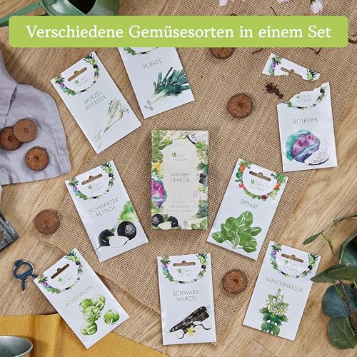Winter Gemüse Samen Set : 8 Sorten Saatgut Set für die Wintergemüse Anzucht – Porree Samen, Rotkohl Samen, Rosenkohl Samen, Schwarzwurzel Samen, Spinat Samen, Lauch Samen – OwnGrown Samen Winterhart