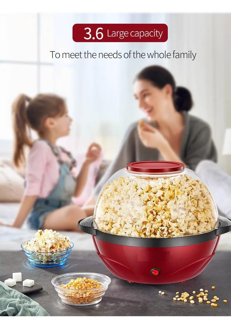 POXEFLIP Exclusive Stirring Popcorn Maker, Electric Hot Oil Popcorn Machine Popper with Large Lid, Automatic Stirring, Nonstick Heating Plate, Built-In Serving Bowl for Family Movie Nights & Parties 3