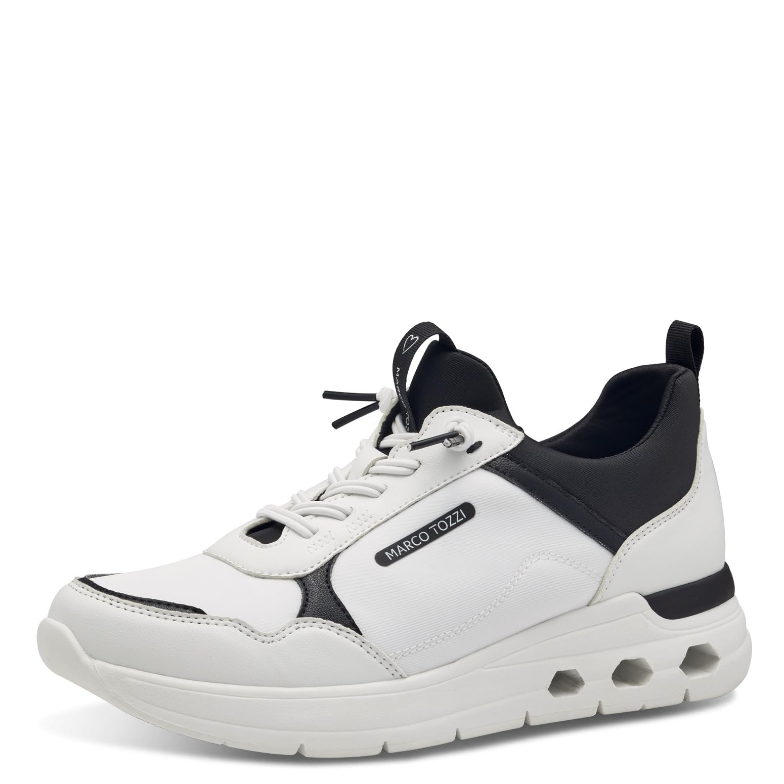 MARCO TOZZI Women's Flat Trainers with Laces Chunky Sole, White Black, 8.5 UK