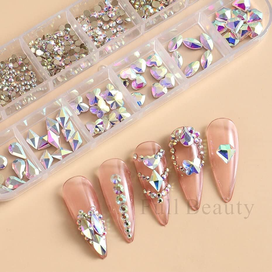 12 Grids Crystal Ab Nail Charms Rhinestones Flatback Glitter Nail Art Decorations 3D Diamond Gems DIY Jewelry Lap08
