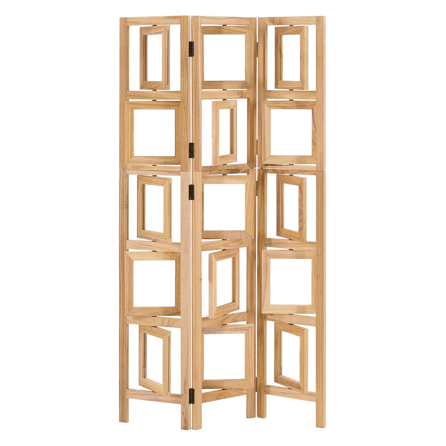 Homestyle4u Paravent Cadre photo 3 pièces Séparateur de pièce en bois 160 x 93 cm Paravent mur photo nature galerie photo brise-vue