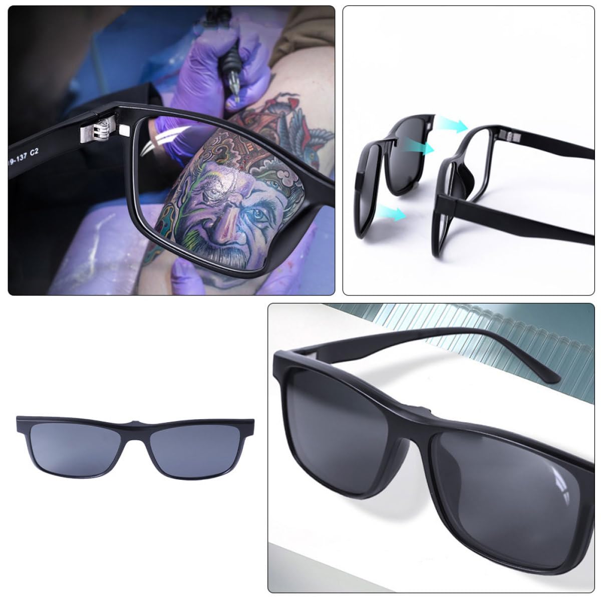 Beavorty Gafas para Tatuajes Magnéticas Protección UV y Diseño Multifuncional, Gafas Prácticas para Tatuar Ajuste Cómodo para Uso en Estudio de Tatuajes