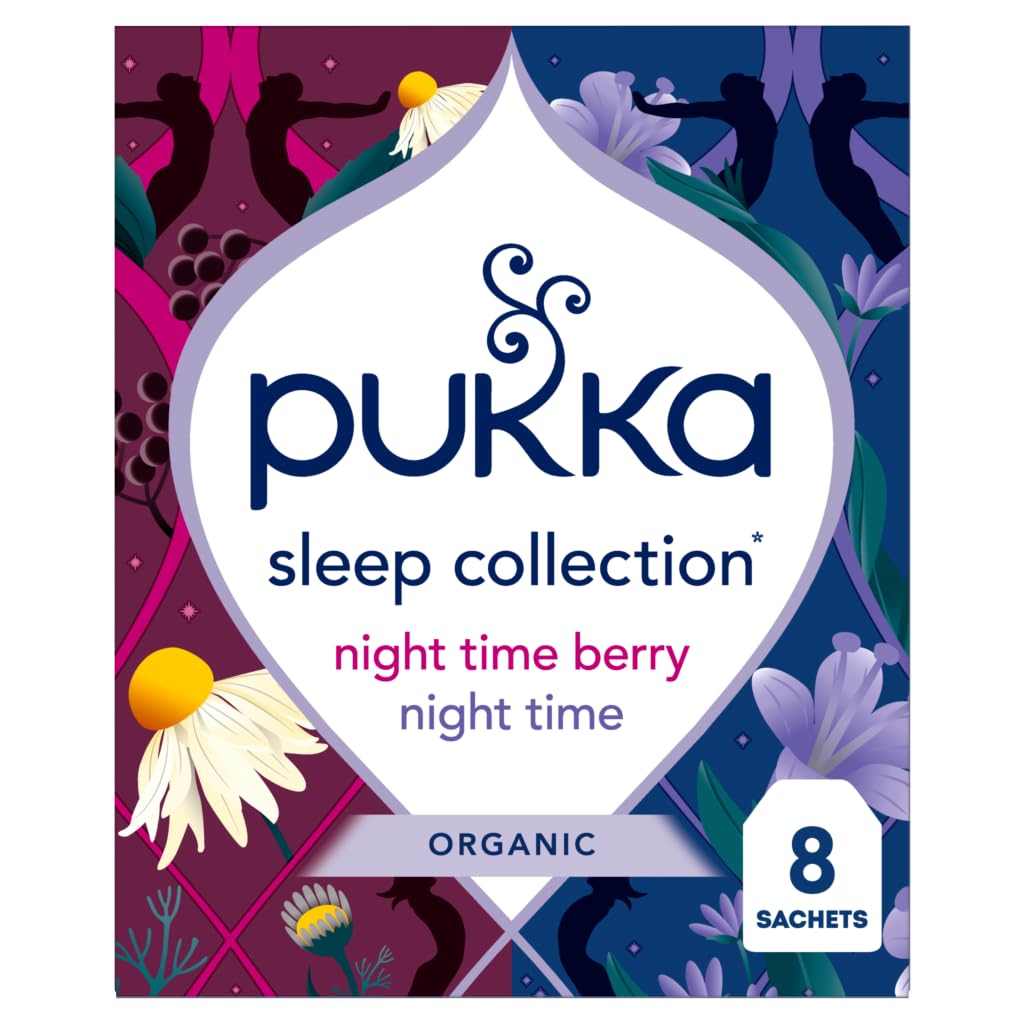 Pukka Sleep Collection - 8 Biodegradable Tea Bags - Night time & Night Time Berry - Herbal Tea with Chamomile & Berries - Natural For Bedtime Relaxation, Caffeine Free