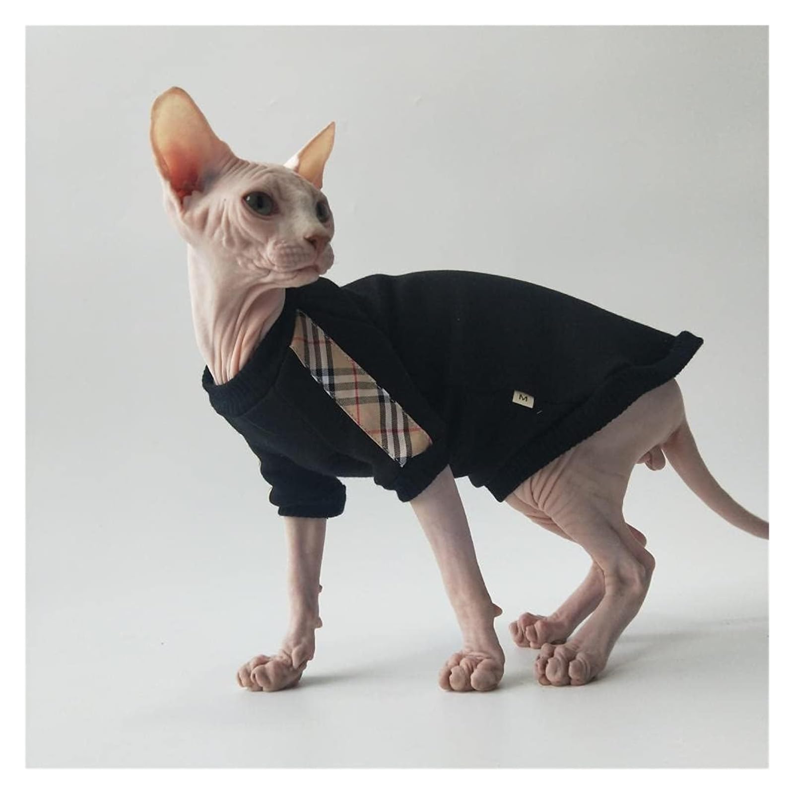 SPHYNX CAT Ubranka dla kotów z fakturą, bawełniana czarna koszulka z dodatkiem aksamitu,Odzież dla kotów(Free,M)