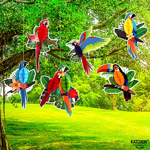 Image of KatchOn, Large Tropical Birds Honeycomb Cutouts - 9x7.7 Inch | Paper Bird Decorations, Luau Party Decorations, Hawaiian Party Decorations, Rainforest Decor, Tiki Party