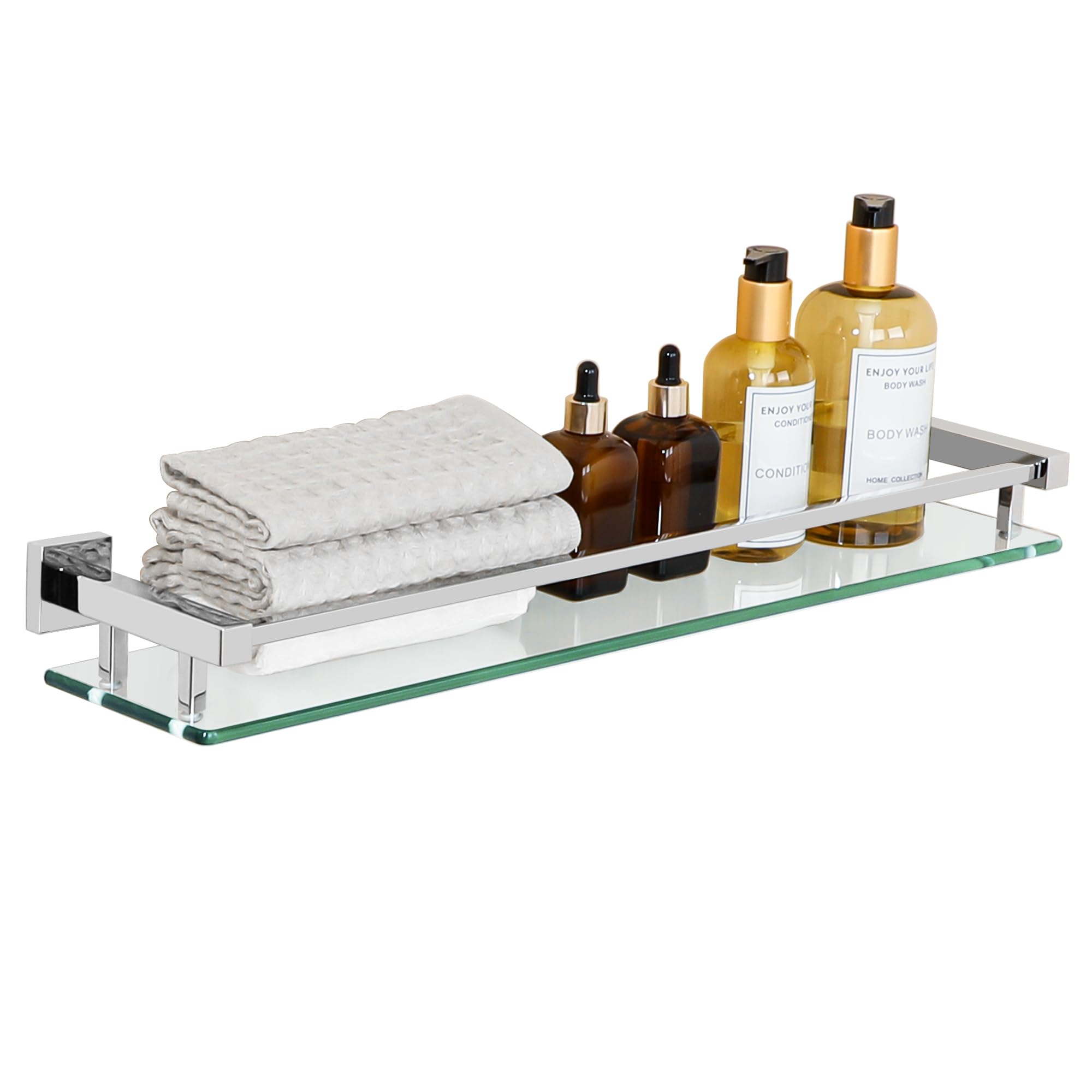 SAYAYO Bathroom Shelf Tempered Glass Shelf with Square Rail 60CM