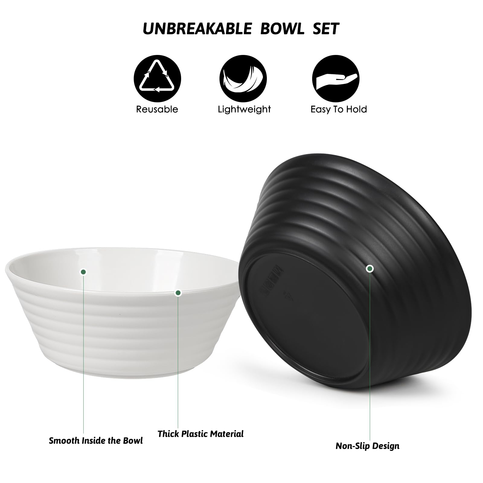 Greentainer Ciotole grandi infrangibili per cereali con coperchio, 750 ml, in plastica leggera, lavabili in lavastoviglie e adatte al microonde, per cereali, insalata, zuppa, noodle, 6 pezzi, colore