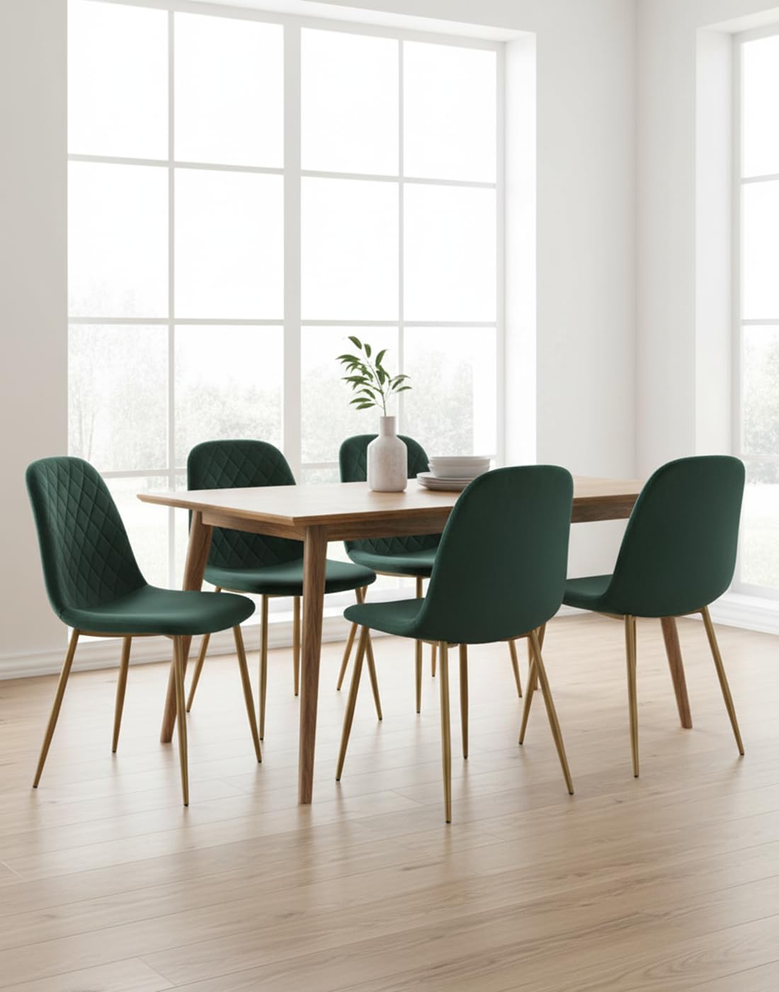 Cribel SEDIA NEW LENA Velluto Verde/Gambe Oro | Set 4 Sedie da Pranzo con Impunture a Rombi | Design Moderno ed Elegante per Cucina, Soggiorno e Sala da Pranzo