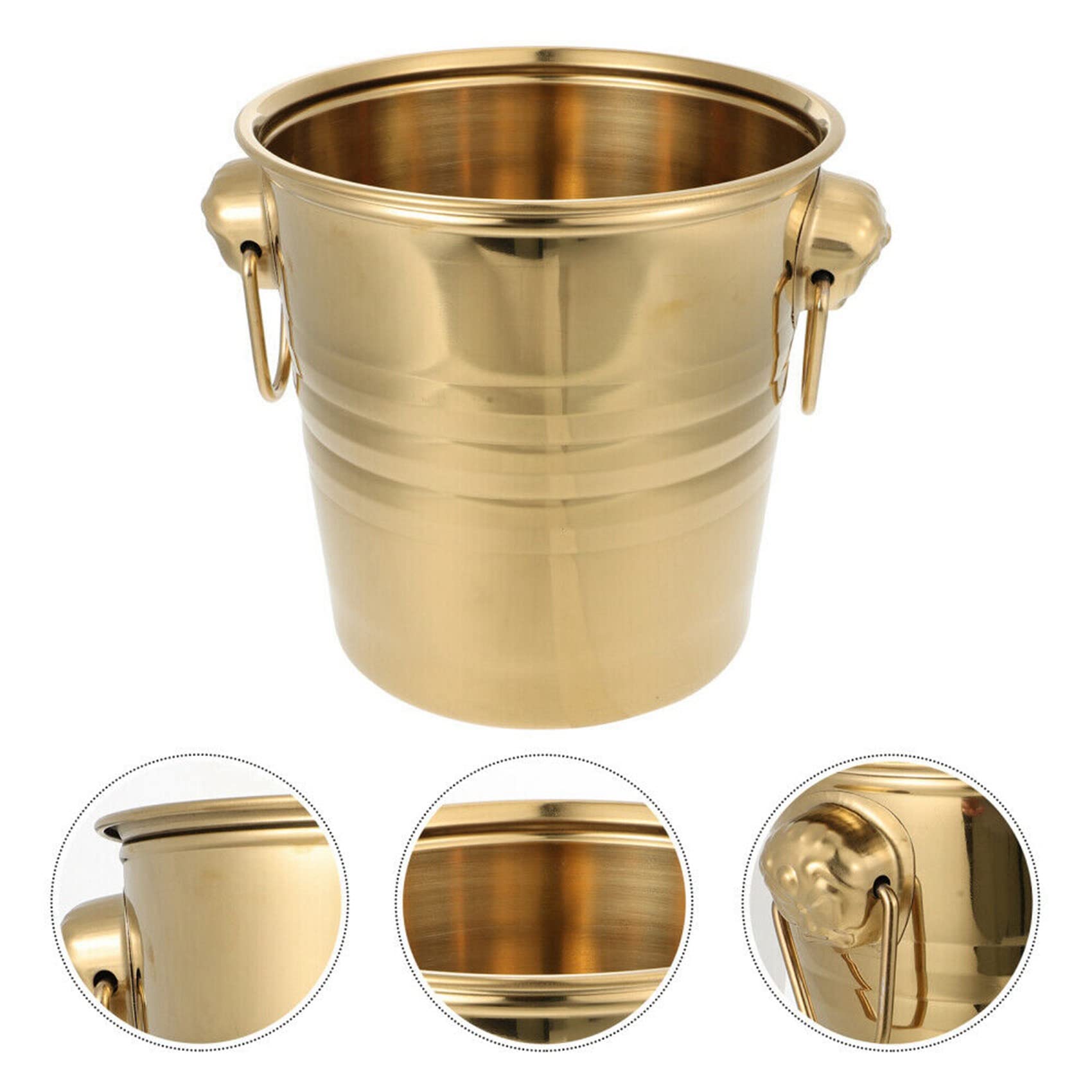 4 Pieza 3L Cubo de Hielo de Acero Inoxidable con Cabeza de Grueso Cubo de Hielo para Fiesta (Dorado)