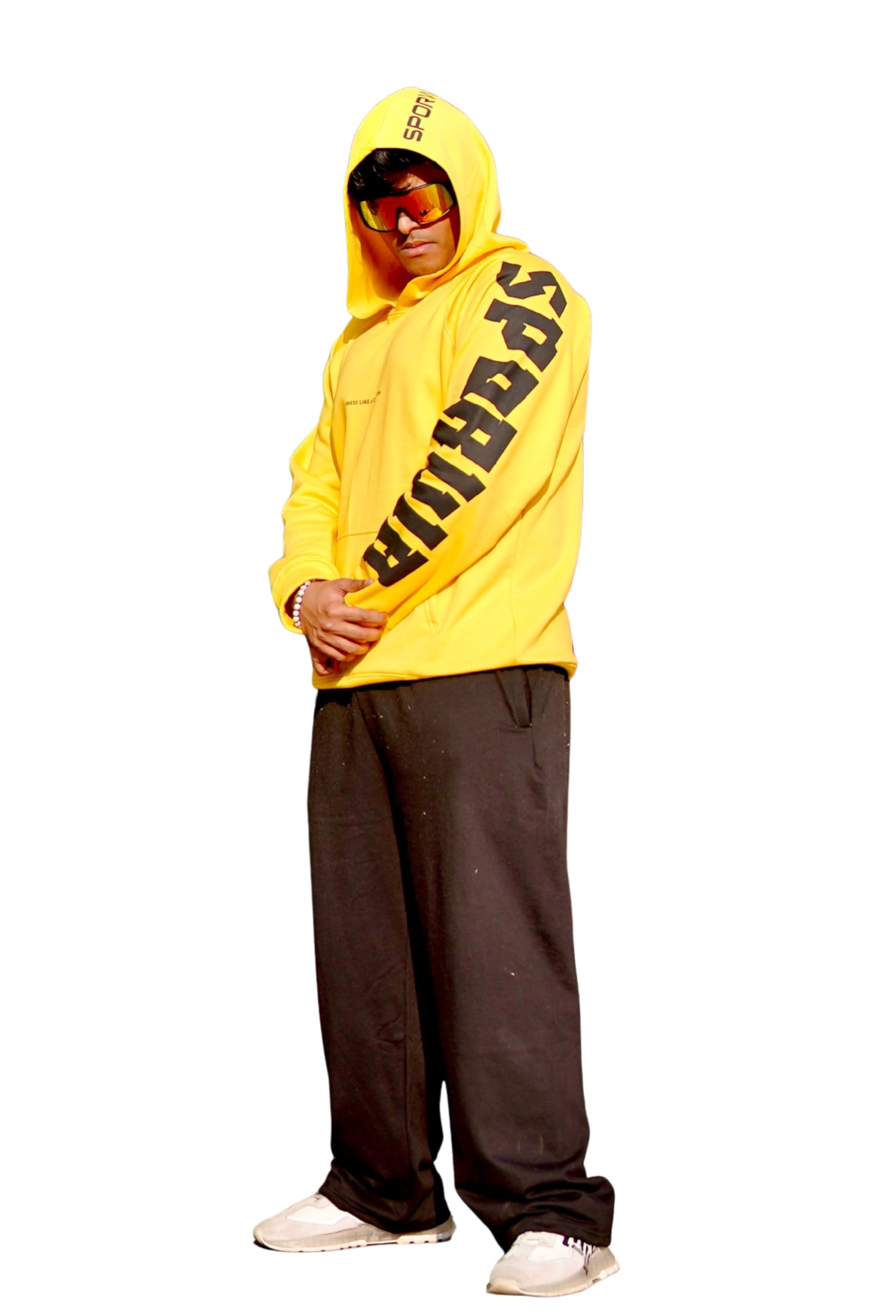 Men’s Premium Tracksuit Set | Winter Hoodie & Jogger Combo | Soft Fleece Fabric | Printed Sleeve & Side Panel | Sports, Gym & Casual Tracksuit for Men |Yellow With Black Text-image-42