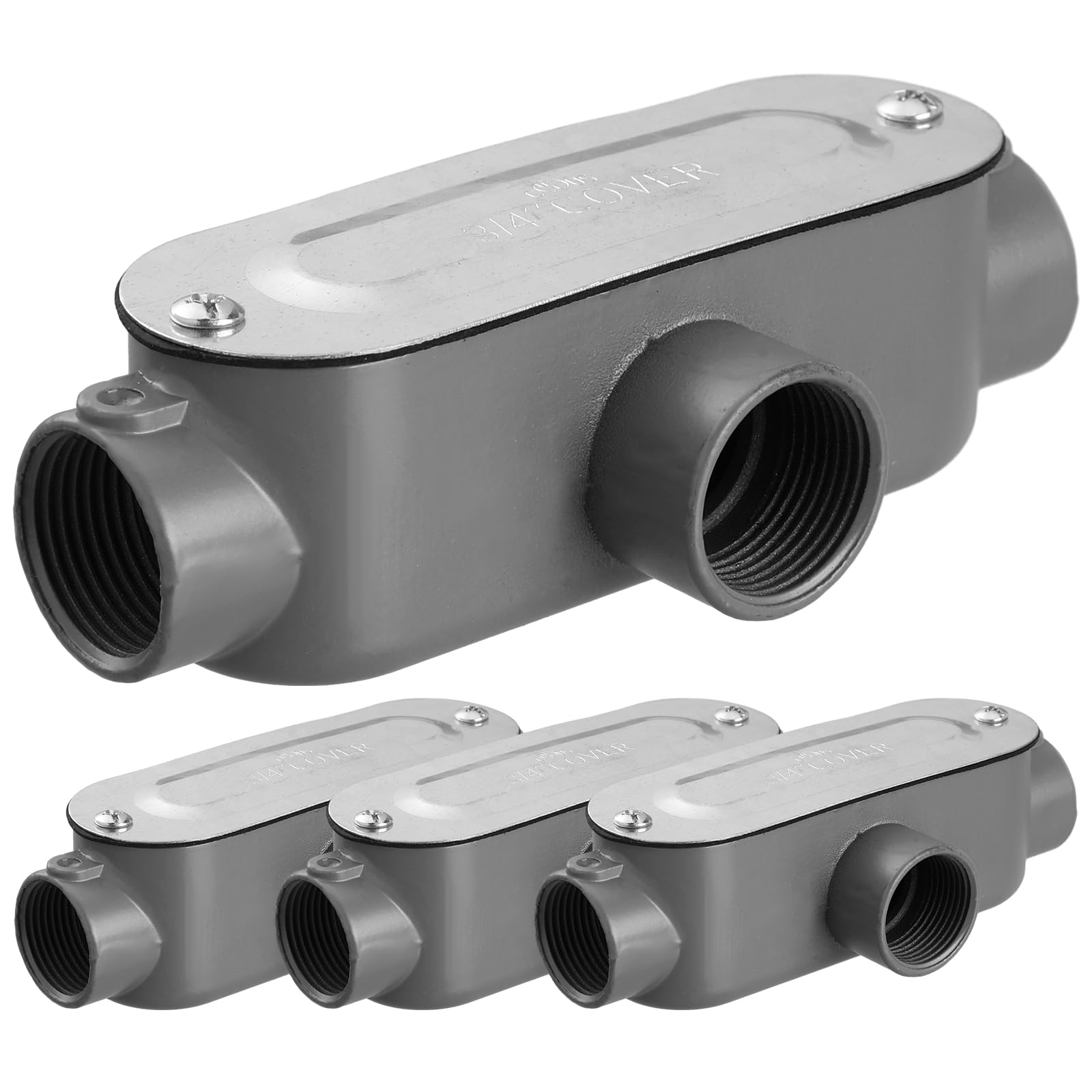 Tandefio 4 Pcs 3/4 Inch Threaded T Type Conduit Body, Stamped Steel Cover, Die Cast Aluminum Junction Box