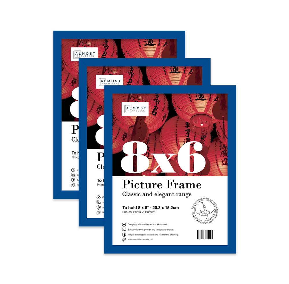 Almost Frameless 8x6 Blue Picture Frame Set of 3, Display 8x6 Picture Gallery Wall, Poster, Photo, Artwork, or Print, Yellow