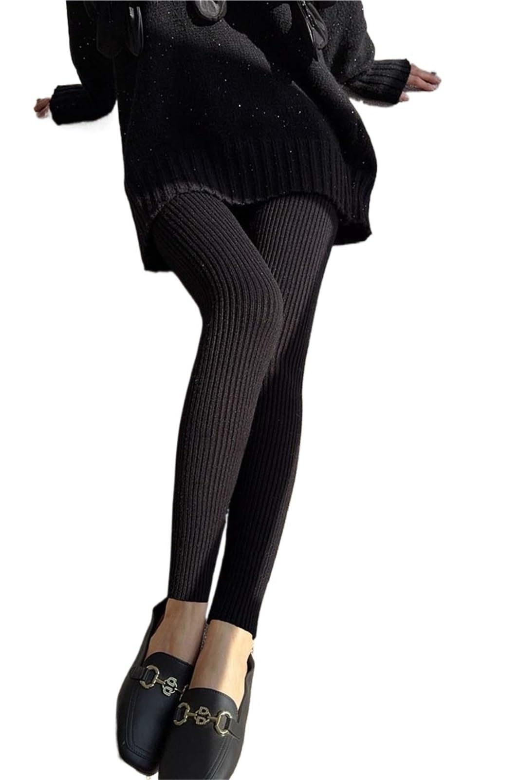 Calentadores Piernas Mujer Leggings de punto for mujer, pantalones básicos cálidos de invierno