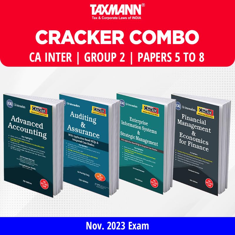Taxmann's CRACKER COMBO | CA Inter | Nov. 2023 Exam – Group 2 | Papers 5 to 8 | CRACKER Series | Advanced Accounting, Auditing & Assurance, EIS SM, FM Eco | Set of 4 Books