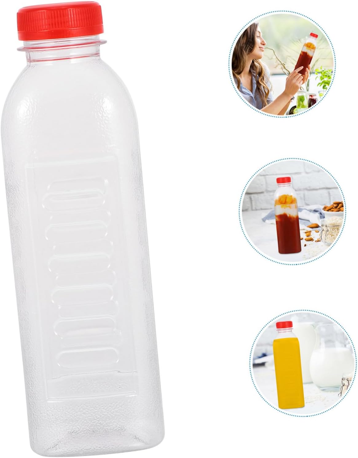 KICHOUSE 10pcs Frosted Plastic Juice Bottles Lids Travel Toiletry Containers Beverage Bottle