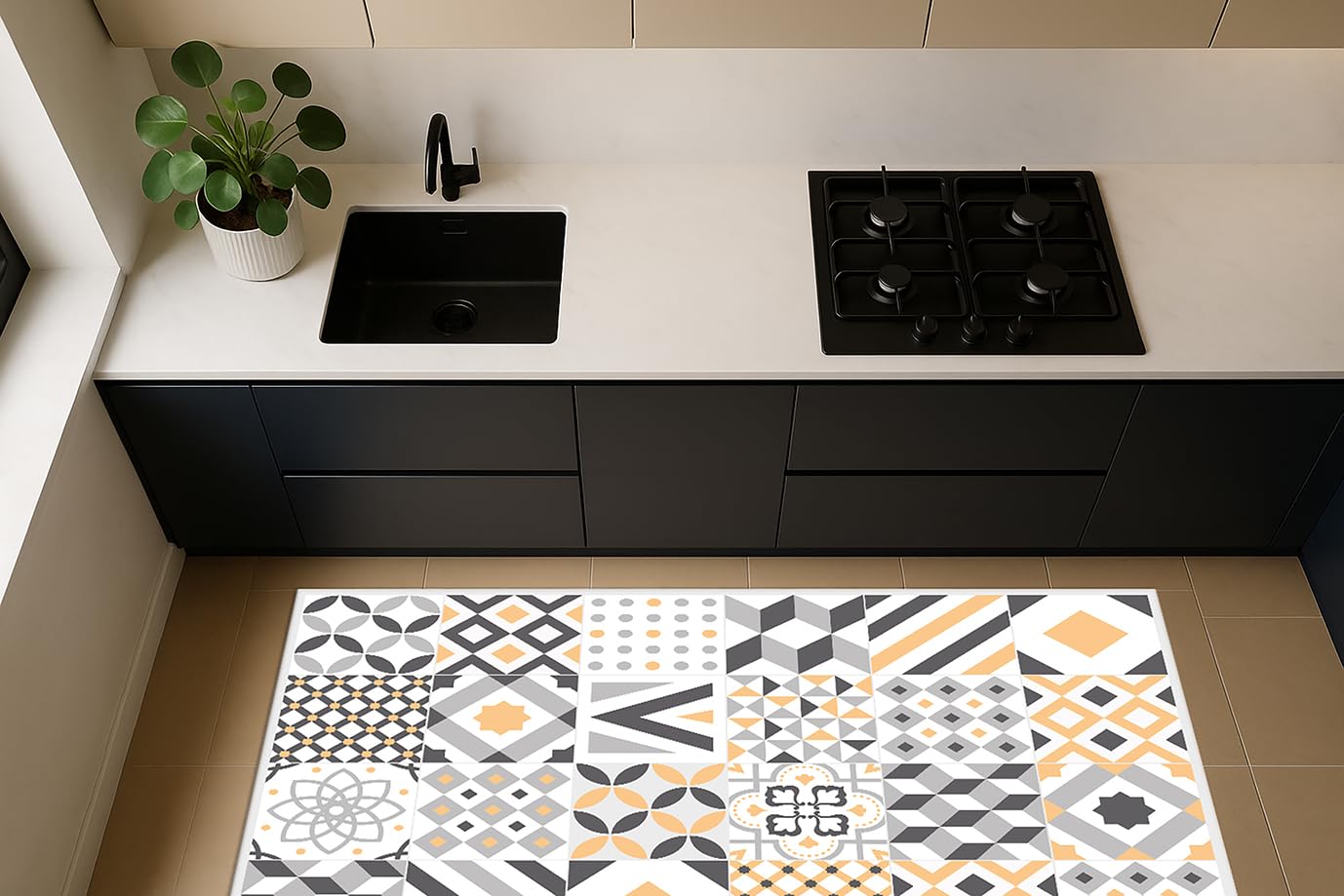 DobleUve Estudio Tapis Vinyle 18 | Jaune | 80x200 cm | Tapis Cuisine | Tapis de Salon Antidérapant Antifongique Ignifuge | Tapis Enfants | Tapis Bain PVC | Tapis PVC