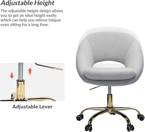 Miniatura 4 de TINA'S HOME Silla de oficina moderna de terciopelo con giro ajustable, cómoda silla de escritorio tapizada con respaldo abierto, pequeña y bonita