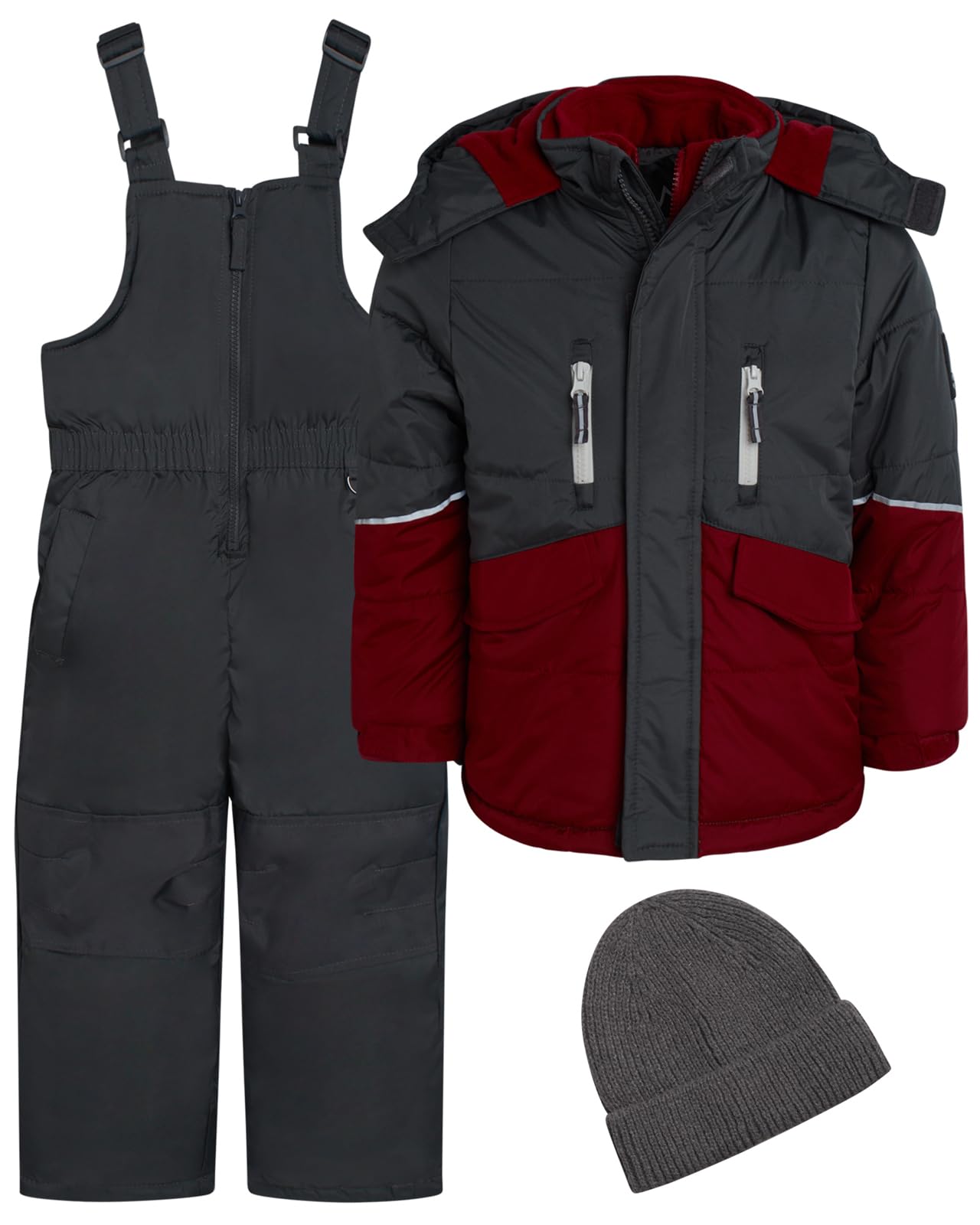 Boys Snowsuit Set - 2 Piece Heavyweight Insulated Ski Jacket and Snow Pants Overall Bibs for Boys with Winter Hat